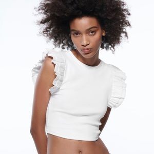 ZARA Ruffled Sleeveless Top White NEVER WORN